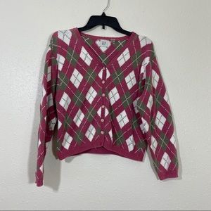 Gap Button Down Cardigan XL 11-12 Girls Cardigan Diamond Print Sweater P…